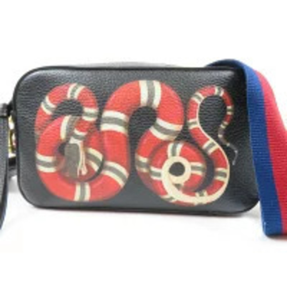 Gucci Snake Camera Bag Shoulder Leather Black